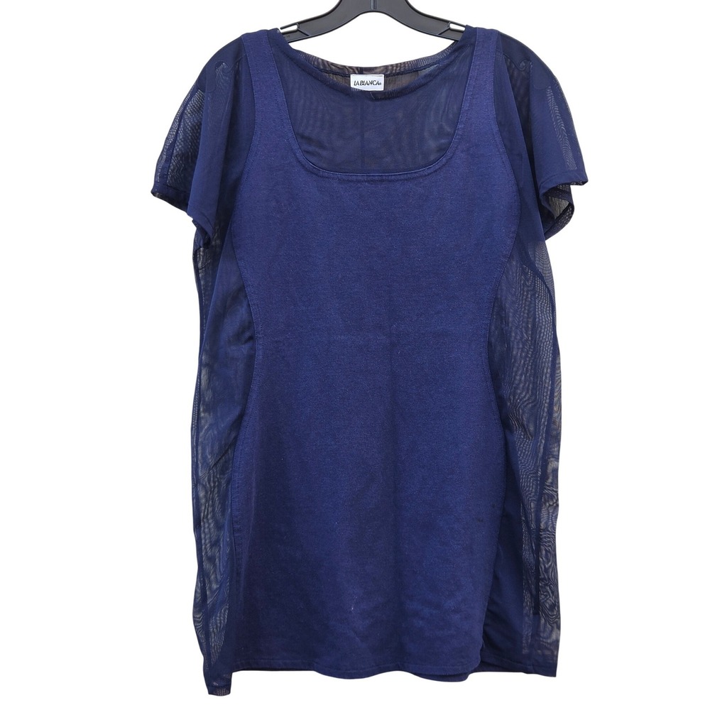 La Blanca Vintage 90s Navy Blue Mesh Sides Knit Mini Dress Baddie Coastal Swim